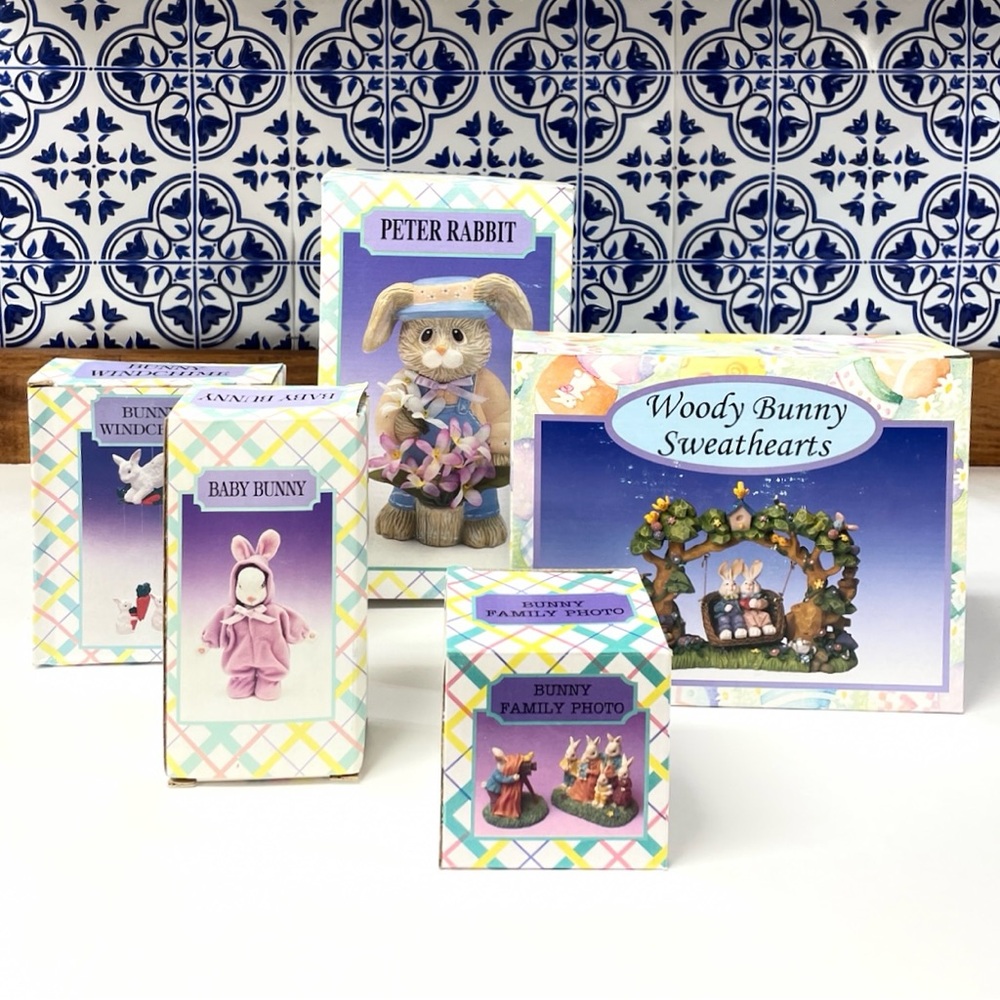 Magic Creations Bunny Figurines Windchime Peter Rabbit Bundle 6pc Spring Decor